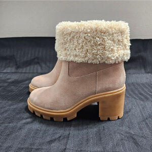 Splendid Margo Faux Fur-Trim & Lined Suede Boot. Size 6 warm sand
